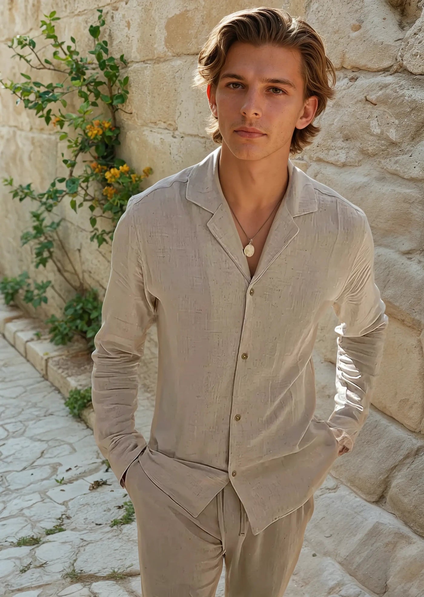 Linned Strand Skjorte - Beige - Vellor Wear