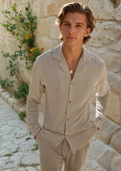 Linned Strand Skjorte - Beige - Vellor Wear