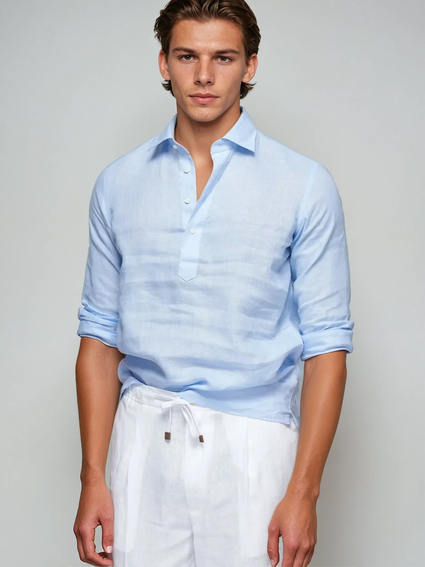 Linned Pop-over Skjorte - Lysblå - Vellor Wear