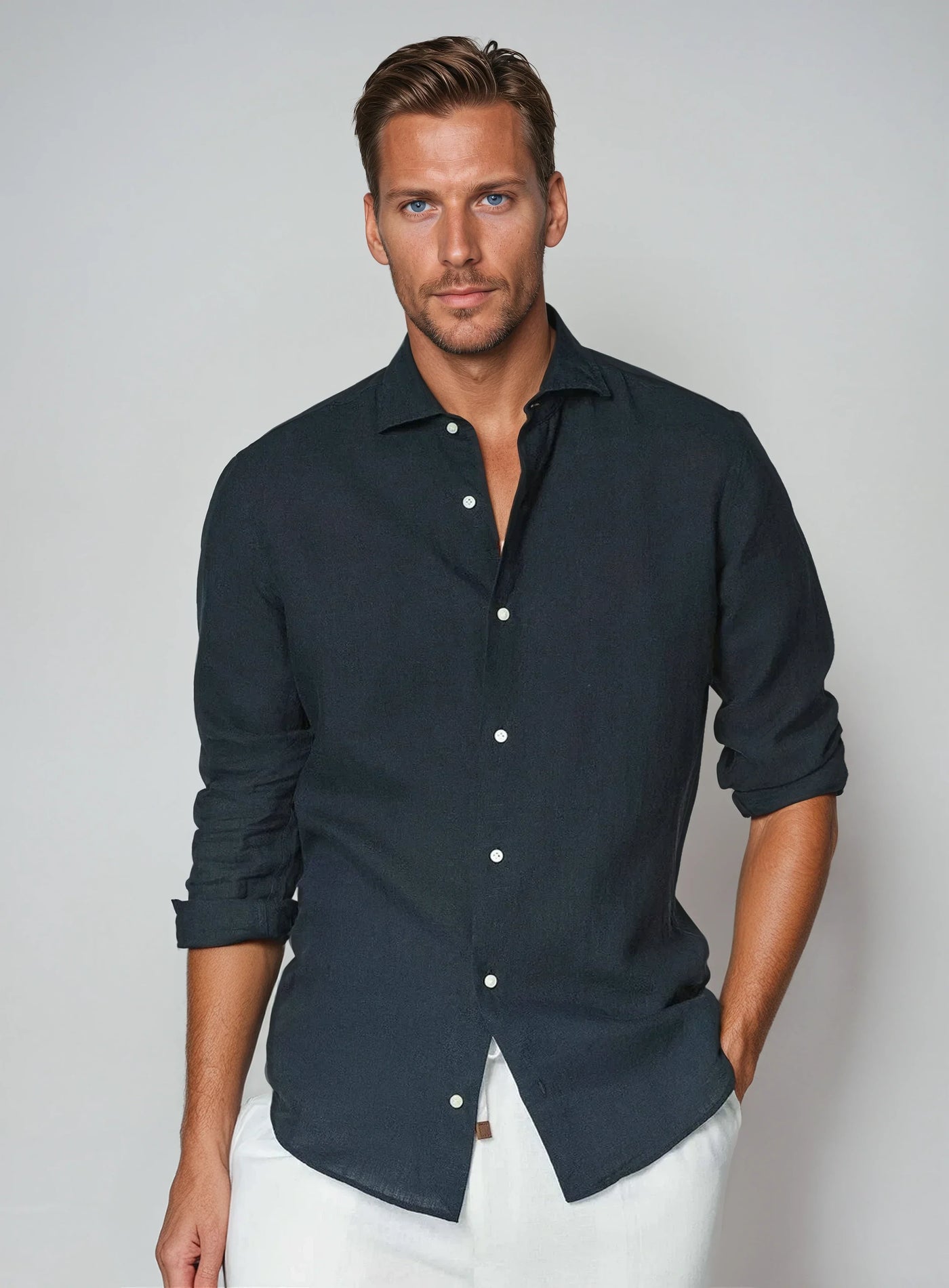 Essentiel Linned Skjorte - Marineblå - Vellor Wear