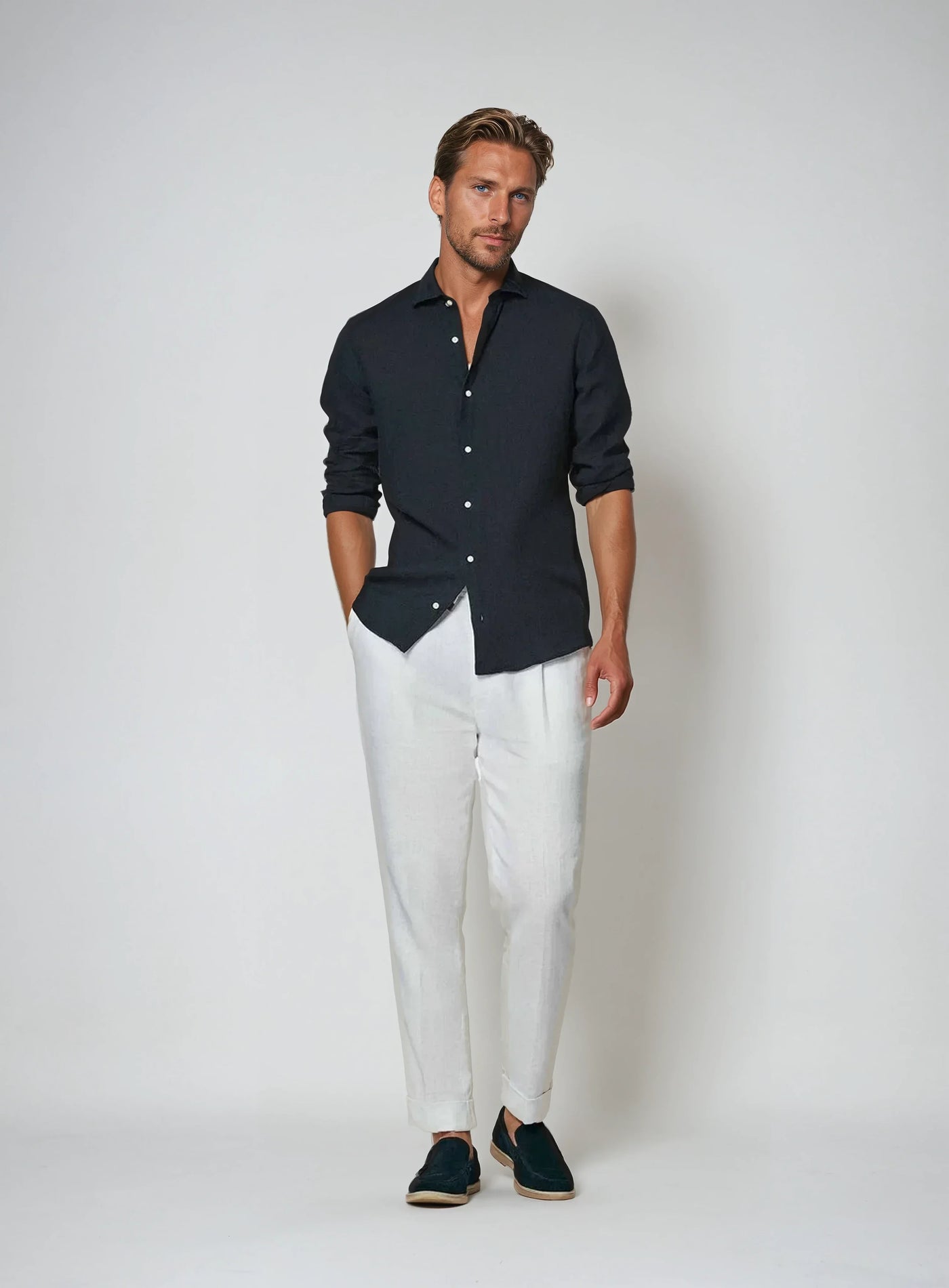 Essentielt Linned Skjorte - Marineblå - Vellor Wear