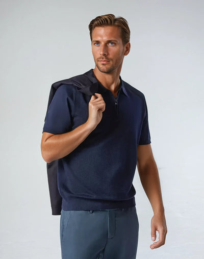 Polo med Lynlås - Marineblå - Vellor Wear