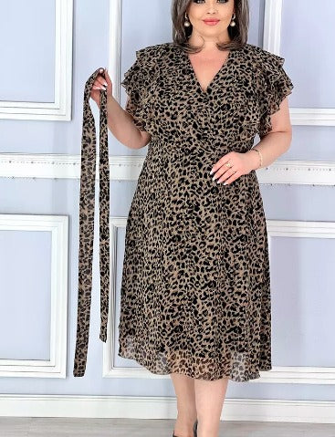 Nanna | Elegant kjole med leopardprint og V-hals - Vellor Wear