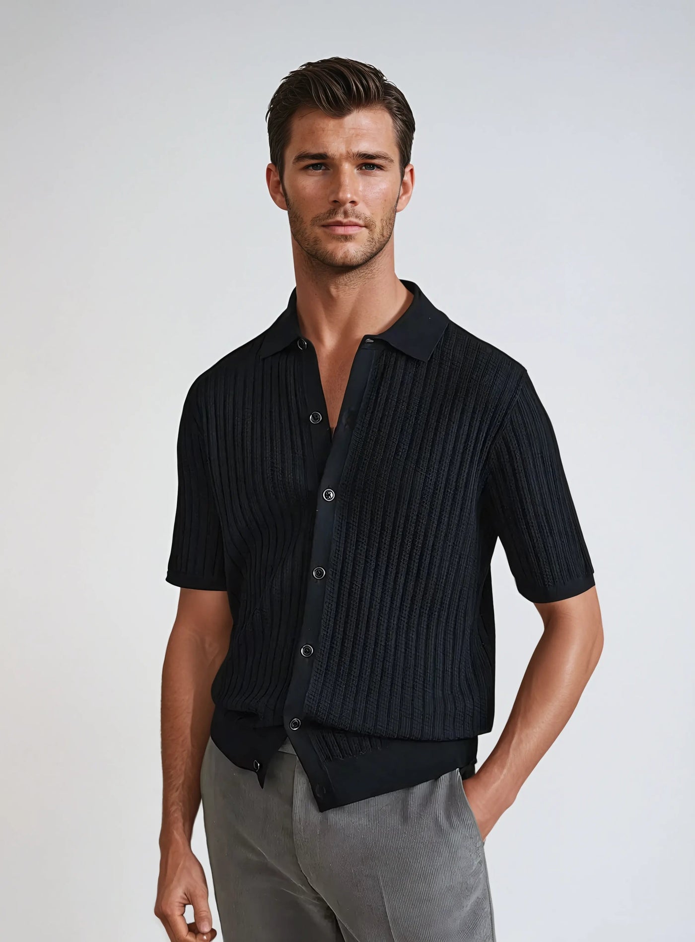 Hæklet Cardigan Polo Sort - Vellor Wear