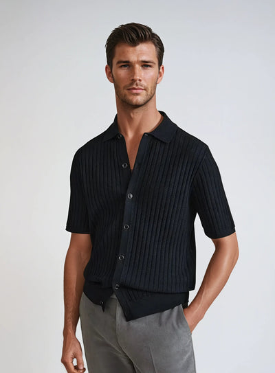 Hæklet Cardigan Polo Sort - Vellor Wear