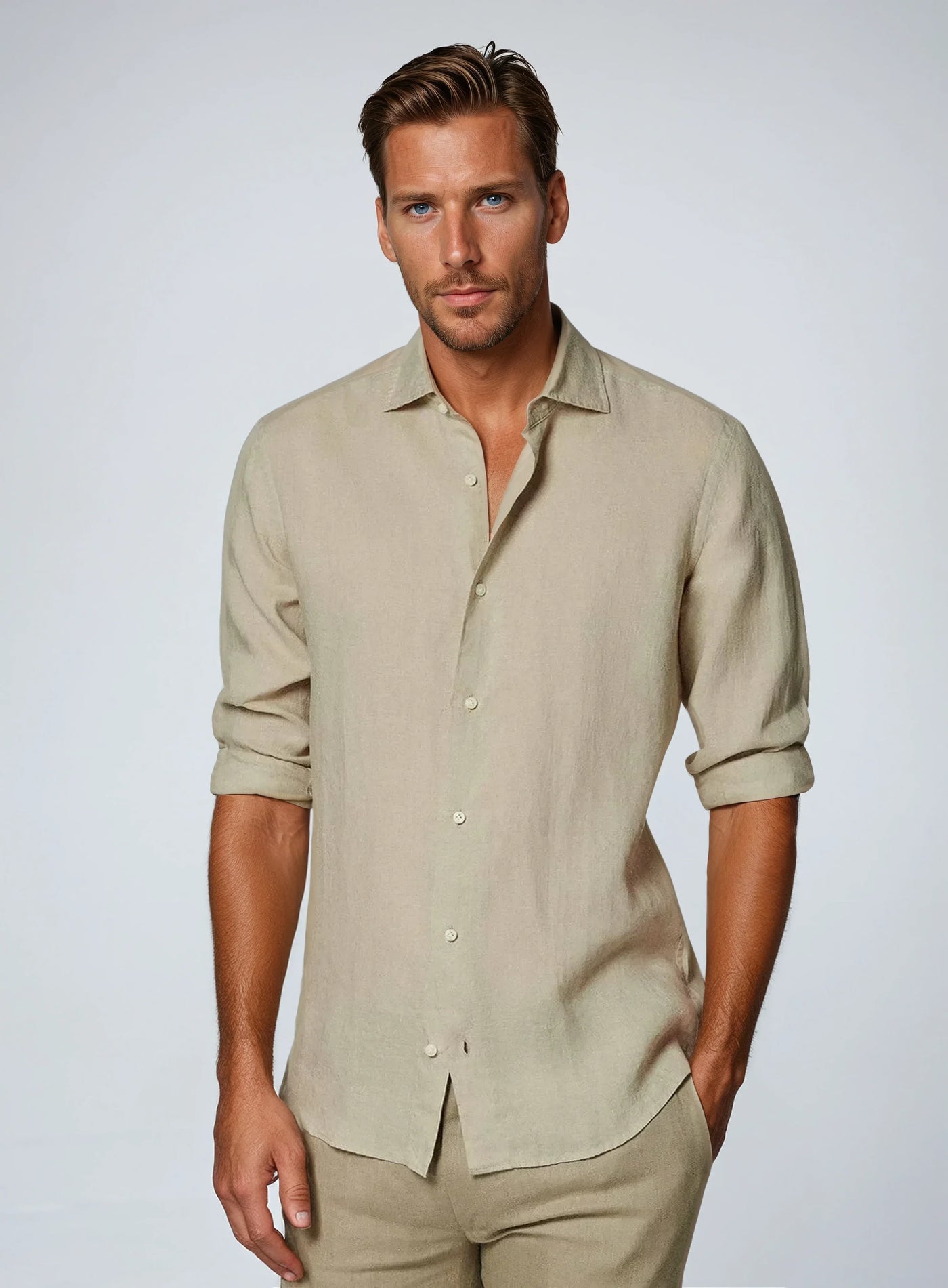 Essentiel Linned Skjorte - Khaki - Vellor Wear