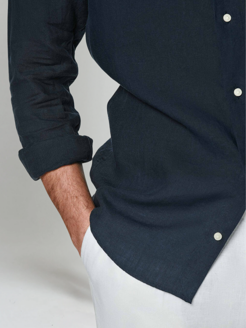 Essentielt Linned Skjorte - Marineblå - Vellor Wear